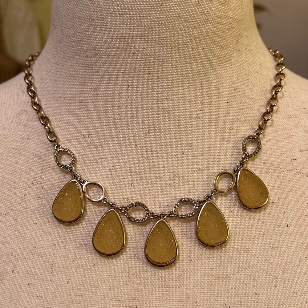 Banana Republic Gold Druzy Teardrop Necklace EUC